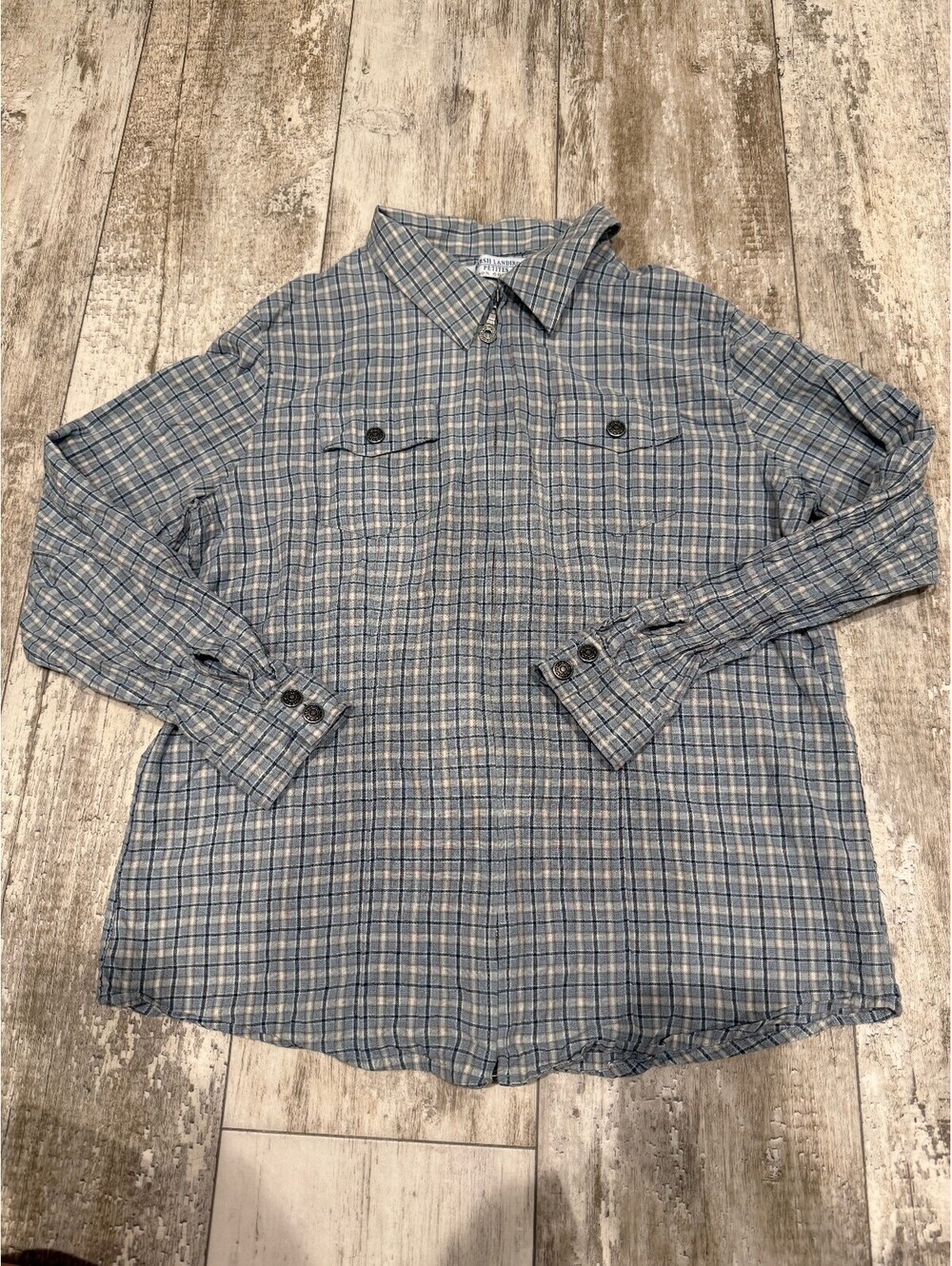 Marsh Landing Petite Blue Plaid Zip Shirt 100 Cotton